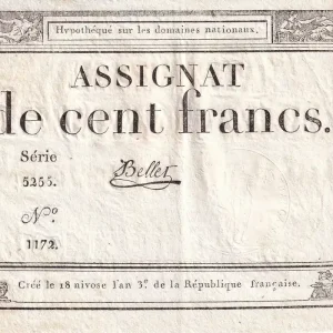 Vente Flash Billet France 100 Francs - 18 Nivose An III - (07.01.1795) - Sign. Bellet - Série 5255 - L.173