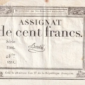 Billet France 100 Francs - 18 Nivose An III - (07.01.1795) - Sign. Bouty - Série 3506 - L.173 Bon Plan
