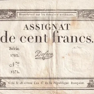 Billet France 100 Francs - 18 Nivose An III - (07.01.1795) - Sign. De Caen - Série 1703 - L.173 Commande En Gros