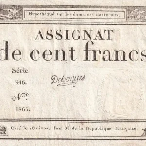 Achetez Aujourd’hui Billet France 100 Francs - 18 Nivose An III - (07.01.1795) - Sign. De Hogues - Série 946 - L.173