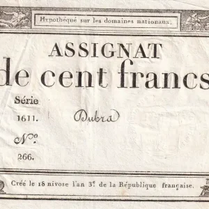 Seulement Aujourd’hui Billet France 100 Francs - 18 Nivose An III - (07.01.1795) - Sign. Dubra - Série 1611 - L.173