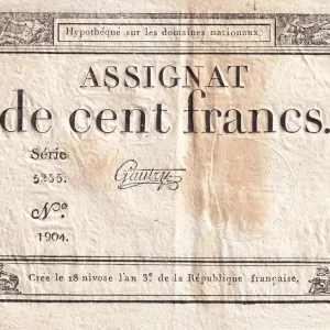 Réduction Billet France 100 Francs - 18 Nivose An III - (07.01.1795) - Sign. Gautry - Série 5255 - L.173