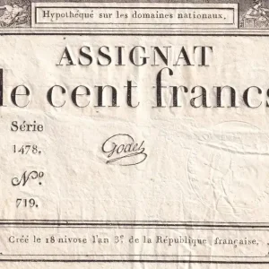 Paiement Sécurisé Billet France 100 Francs - 18 Nivose An III - (07.01.1795) - Sign. Godet - Série 1478 - L.173