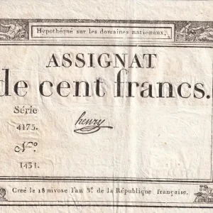 En Vogue Billet France 100 Francs - 18 Nivose An III - (07.01.1795) - Sign. Henry - Série 4175 - L.173