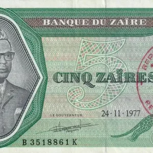 Nouveauté Billet Zaïre 5 Zaire - Pdt Mobutu - Barrage - 1977 - Masina - P.R3c