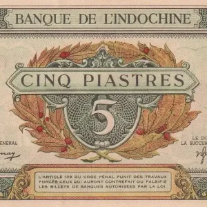 Billet Indo-Chine Fr. 5 Piastres - Vert - ND (1942-1945) - Lettre G- P.61 Tendance