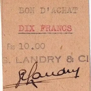 Billet Saint Pierre & Miquelon 10 Francs - Bon d'achat Société G. Landry et Cie - ND (1942-1943) N° 208 - Kol.629 Dernière Chance