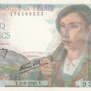 Commander Vite Billet France 5 Francs Berger - 05-08-1943 - Série M.71 - F.05.03