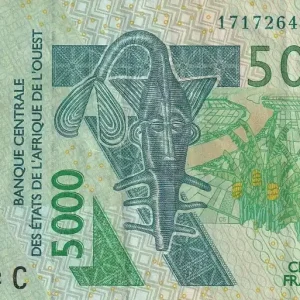 Artisanat Billet BCEAO 5000 Francs - Masque - Kobus kob - 2017 - Lettre C (Burkina Faso) - P.317Cq