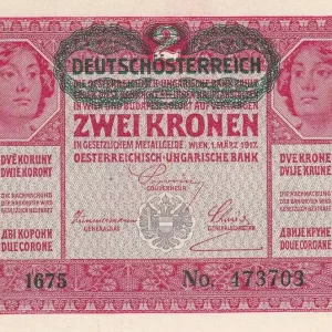 Billet Autriche 2 Kronen - Têtes de femmes - Surcharge verte - 1917 - P.50 Remise