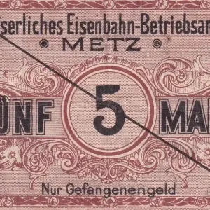 Livraison Gratuite Billet Allemagne 5 Mark - Marron-Ville de Metz - 1917