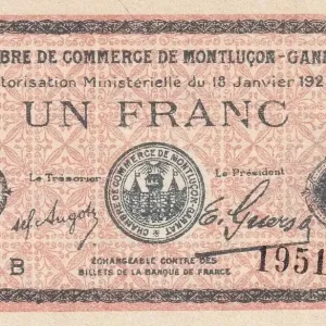Top Vente Billet France 1 Franc - Chambre de commerce de Montluçon-Gannat - Série B - P.84-58