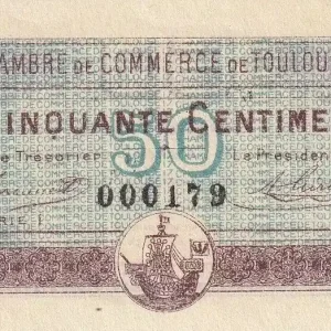 Haute Qualité Billet France 50 Centimes - Chambre de commerce de Toulouse - Série I - Petit numéro - P.122-22
