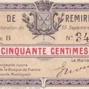 Billet France 50 Centimes - Remiremont - 1915 - Série B - P.88-59 Édition Limitée