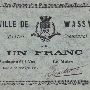 Pas Cher Billet France 1 Franc - Ville de Wassy - 1917 - P.52-51