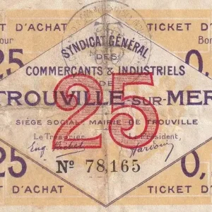 Prix Cassé Billet France 25 Centimes- Syndicat Général des Commerçants & Industriels - Trouville-sur-Mer - 1920 - P.14-09