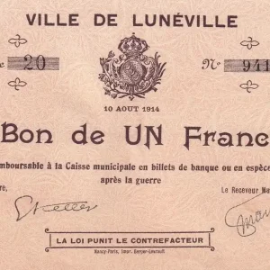 Certifié Billet France 1 Franc - Ville de Lunéville - 1914 - P.54-75