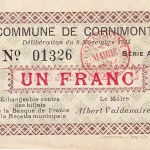 Billet France 1 Franc - Cornimont - 1915 - Série A - P.88-13 Livraison Mondiale