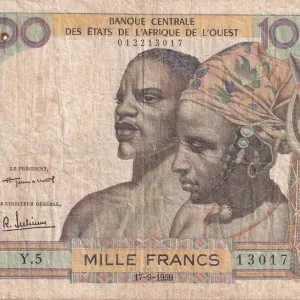 Offre Du Jour Billet BCEAO 1000 Francs - Couple africains - Fleuve - 1959 - Série Y.5 - P.4