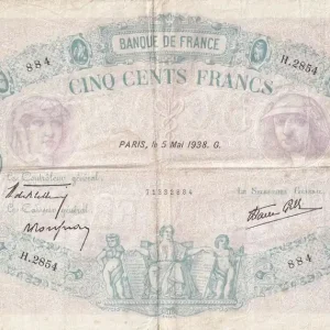 Marque Billet France 500 Francs - Rose et Bleu - 05-05-1938 - Série H.2854 - F.31.10