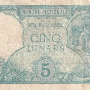 Billet Serbie 5 Dinara - Homme casqué - Armoiries - 23-09-1916 - P.14a Nouveauté