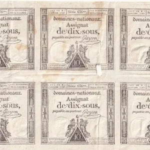 Original Billet France Planche - 6 X10 Sous - Femmes, bonnet frigien - 04-01-1792) - Série 636 - Sign. Guyon