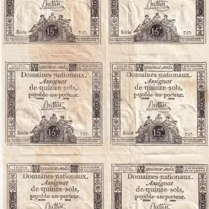 Nouvelle Collection Billet France Planche - 6 X15 Sols - Femmes, bonnet frigien - 04-01-1792) - Série 747 - Sign. Buttin
