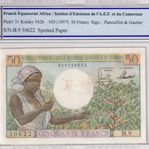 Billet AEF 50 Francs - AEF et Cameroun - ND (1957) - Série B.9 - PCGS 64 Produit De Marque