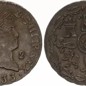 Commande En Gros Espagne 2 Maravedis Ferdinand VII - 1833 - Ségovie - KM.487