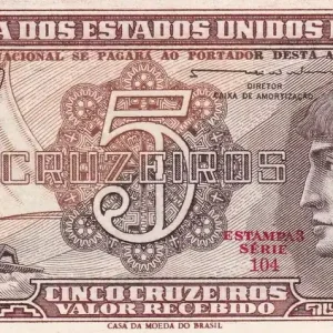 Billet Brésil 5 Cruzeiros - Bateau - Nénuphar - ND (1961-1962) - Série 104 - P.166b Remise