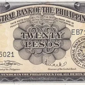 Billet Philippines 20 Pesos - A. Bonifacio & E. Jacinto - Série EB - 1949 - P.137e Prix Promo