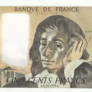 Billet France 500 Francs Pascal - 05-10-1978 - Série Q.88 Meilleure Qualité