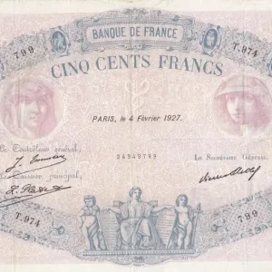Commande En Gros Billet France 500 Francs Rose et Bleu - 04-02-1927 - Série T.974