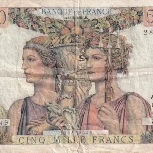 Billet France 5000 Francs - Terre et Mer - 16-08-1951 - Série Z.69 - F.48.05 Prix Cassé