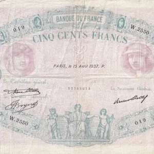 Billet France 500 Francs Rose et Bleu - 15-04-1937 - Série W.2550 Livraison Gratuite