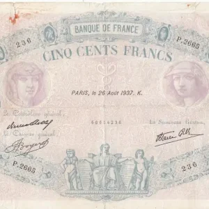 Billet France 500 Francs Rose et Bleu - 26-08-1937 - Série P.2665 Haute Qualité