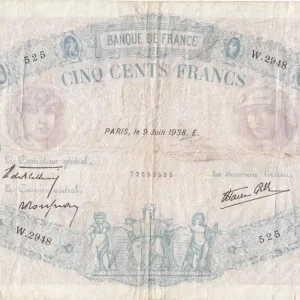 Satisfait Ou Remboursé Billet France 500 Francs Rose et Bleu - 09-06-1938 - Série W.2948