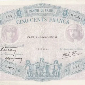 Billet France 500 Francs Rose et Bleu - 15-07-1938 - Série Q.3051 Achetez Aujourd’hui