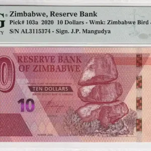 Pas Cher Billet Zimbabwe 10 Dollars - Chiremba - PMG 65 EPQ