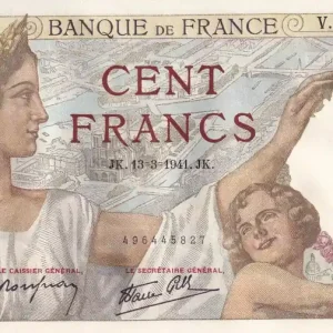 Billet France 100 Francs - Sully - 13-03-1941 - Série V.19858 - F.26.48 Fait Main
