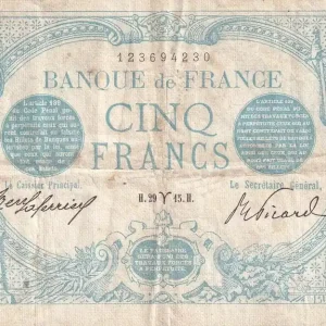 Billet France 5 Francs - Bleu - 29-03-1915 - Série U.4948 - F.02.25 Tendance