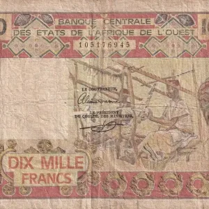 Billet BCEAO 10000 Francs - Tissage - ND (1989) - Série B.043 - Lettre A (Côte d'Ivoire) - P.109Ai Dernier Modèle