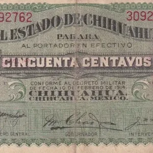 Billet Mexique 50 Centavos - Estado de Chihuahua - 1914 - P.S528 Livraison Mondiale