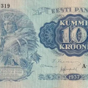 Billet Estonie 10 Krooni - Femme en costume national - Armoiries - 1937 - Série A - P.67 Expédition Rapide
