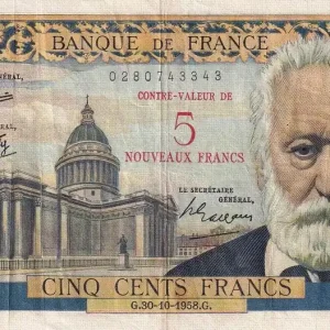 Billet France 5 NF sur 500 Francs -Victor Hugo - 30-10-1958 - Série H.113 - F.52.01 Soldes