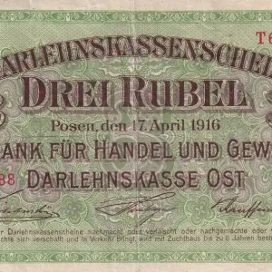 Offre Du Jour Billet Allemagne 3 Roubles - Occupation Lituanie - Posen - 1916 - Série T - P.R123