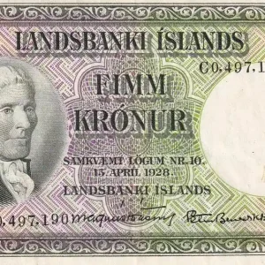 Garantie Incluse Billet Islande 5 Kronur - J. Eriksson - 1928 - Série C - P.32b
