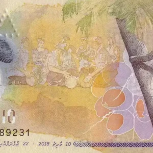 Billet Maldives 10 Rufiyaa - Villageois, cocotier - Polymer - ND (2015) - Série D - P.26 Haute Qualité