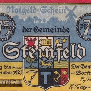 Certifié Billet Allemagne 75 Pfennig - Steinfeld - Notgeld - 1921