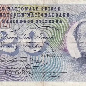 Billet Suisse 20 Francs - Guillaume-Henri Dufour - Chardon argenté - 1954 - P.46a Quantité Limitée